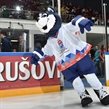 ST. PETERSBURG, RUSSIA - MAY 7: Laica, the tournament mascot warms up the crowd during preliminary round action at the 2016 IIHF Ice Hockey Championship. (Photo by Minas Panagiotakis/HHOF-IIHF Images)

